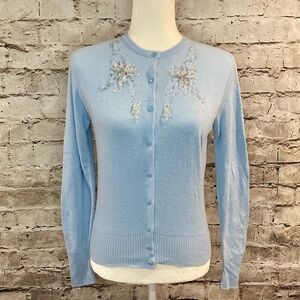 Handmade Vintage 1960s  Women's Blue Embroidered sweater